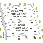 土地形状図。(A)(B)とも1600万円での販売。
