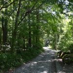 物件西側道路から南方向を撮影。物件は道路左側。